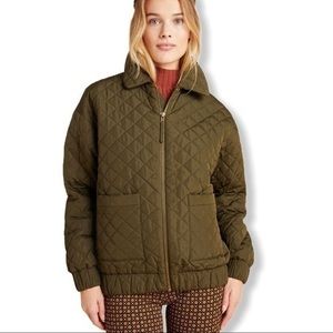 Anthropologie Brixton Quilted Jacket Olive Green  Large Zip Front